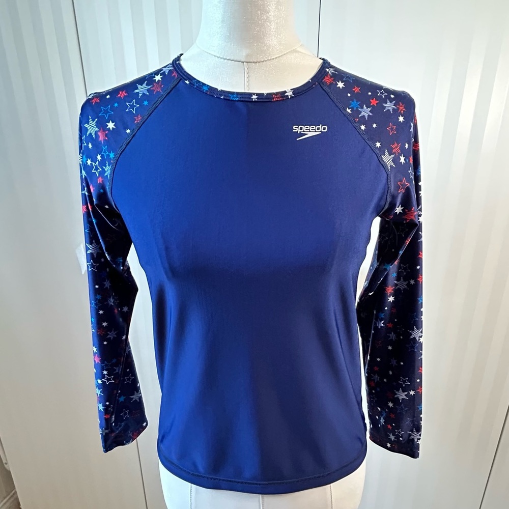Speedo Girls' Long Sleeve Color Block UPF 50 Rash Guard  XL